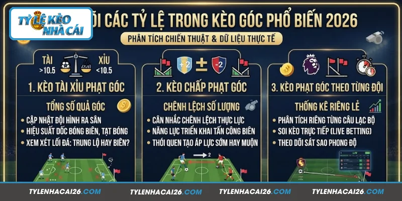 Theo dõi các tỷ lệ trong kèo góc phổ biến 2026